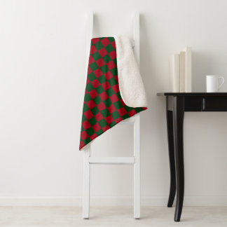 Couverture Sherpa Rouge et Vert Imprimé Damier Noël Classique