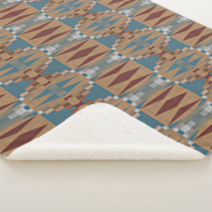 Couverture Sherpa Rouge foncé bleu Turquoise Taupe Brown mosaïque tr