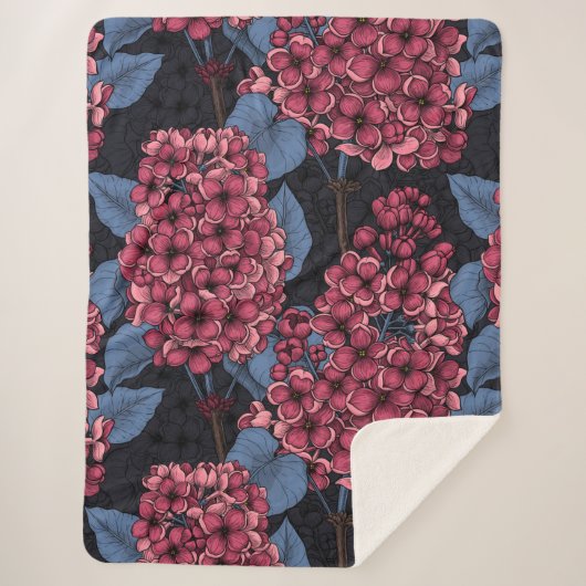 Couverture Sherpa Rouge lilas sur bleu foncé (Devant)