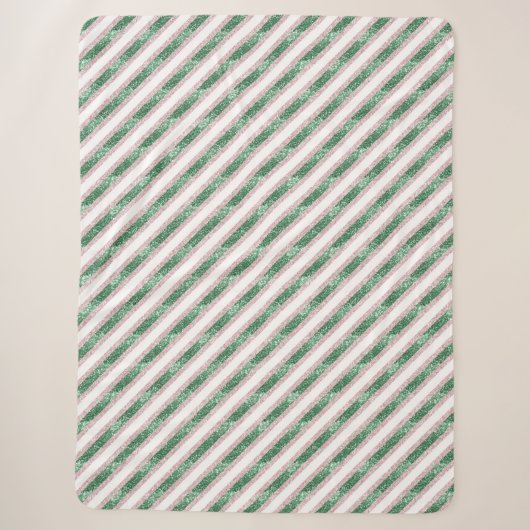 Couverture Sherpa Rouge rosé vert rayures scintillantes (Devant)