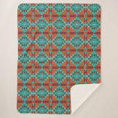 Couverture Sherpa Rouge Rust Orange Turquoise Turquoise Blue Tribal  (Devant)