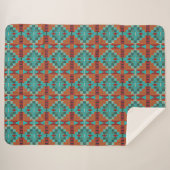 Couverture Sherpa Rouge Rust Orange Turquoise Turquoise Blue Tribal  (Devant (Horizontal))