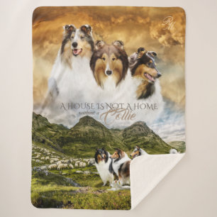Couverture Sherpa Rough Collies Herbeux Sheep, avec Portrait & Citat