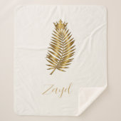 Couverture Sherpa Royal Gold Palme Feuille & Couronne Sur-Mesure She (Devant)