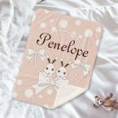 Couverture Sherpa Ruban blanc blanc cassé rose pastel et lapin jumea