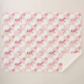 Couverture Sherpa Ruban rose et À damiers floral (Devant (Horizontal))