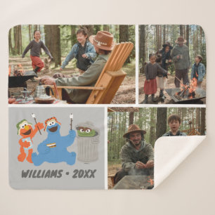 Couverture Sherpa Rue Sésame Camping familial Collage de photos