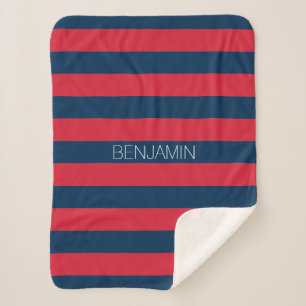 Couverture Sherpa Rugby bleu marine et rouge avec nom personnalisé