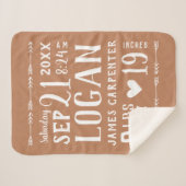 Couverture Sherpa Rust Baby Boy Birth Stats Keepsaké (Devant (Horizontal))