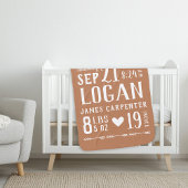 Couverture Sherpa Rust Baby Boy Birth Stats Keepsaké