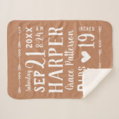 Couverture Sherpa Rust Baby Girl Birth Stats Keepsaké (Devant (Horizontal))