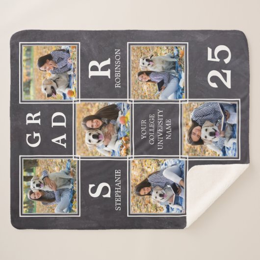 Couverture Sherpa Rustic Graduate Keepsaké Photo Collage Graduation (Devant (Horizontal))