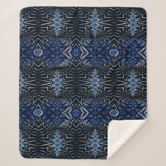 Couverture Sherpa Rustique Boho Navy Bleu Noir Trendy Tribal Ethniqu (Devant)