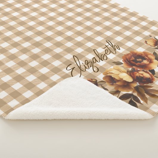 Couverture Sherpa Rustique En vichy Automne Roses Personnalisé (3/4)