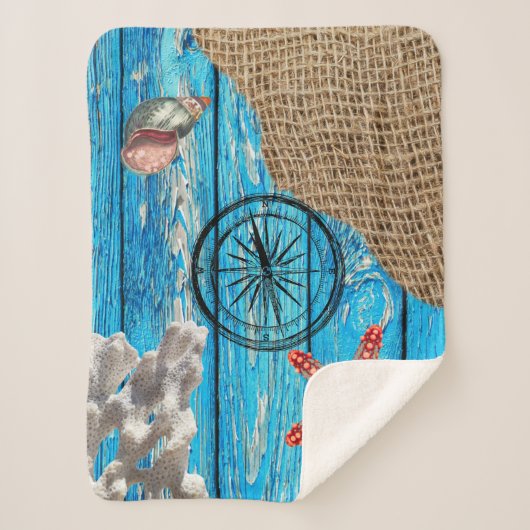 Couverture Sherpa Rustique Nautique Bleu Burlap Starfish (Devant)