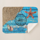 Couverture Sherpa Rustique Nautique Bleu Burlap Starfish (Devant (Horizontal))