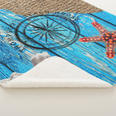 Couverture Sherpa Rustique Nautique Bleu Burlap Starfish (3/4)