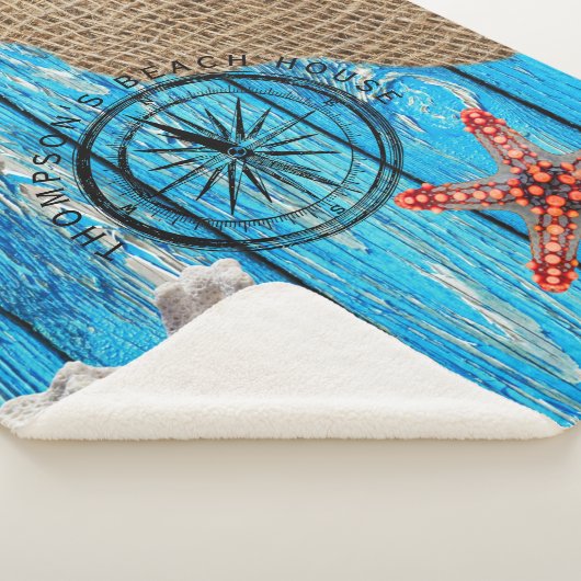 Couverture Sherpa Rustique Nautique Bleu Burlap Starfish (3/4)