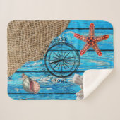 Couverture Sherpa Rustique Nautique Bleu Burlap Starfish (Devant (Horizontal))