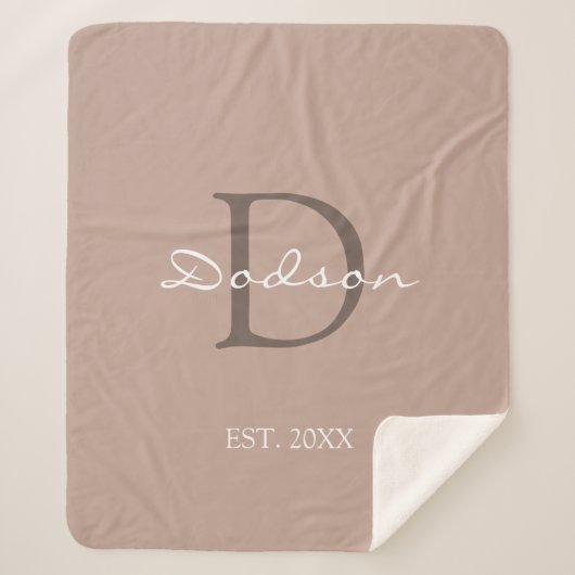 Couverture Sherpa Sable moderne Script beige Nom de famille Monogram (Devant)