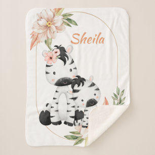 Couverture Sherpa Safari Personnalisé Animaux Fille Blanche bébé