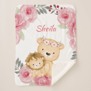 Couverture Sherpa Safari Personnalisé Animaux Fille Blanche bébé