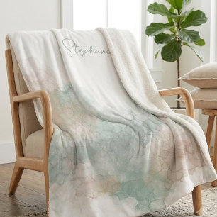 Couverture Sherpa Sage Éthérée et Art à l'aquarelle au fluide rose p