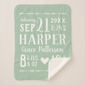 Couverture Sherpa Sage Green Baby Girl Birth Stats Keepsaké (Devant)