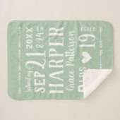 Couverture Sherpa Sage Green Baby Girl Birth Stats Keepsaké (Devant (Horizontal))