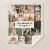 Couverture Sherpa Sage Green Botanical Personalized 16 Photo Collage (Devant)