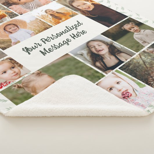 Couverture Sherpa Sage Green Botanical Personalized 16 Photo Collage (3/4)
