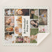 Couverture Sherpa Sage Green Botanical Personalized 16 Photo Collage (Devant (Horizontal))