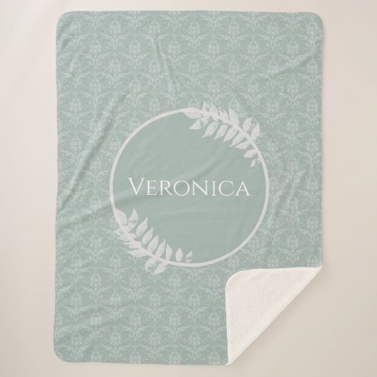 Couverture Sherpa Sage Green Elegant Damask Personnalisé (Devant)
