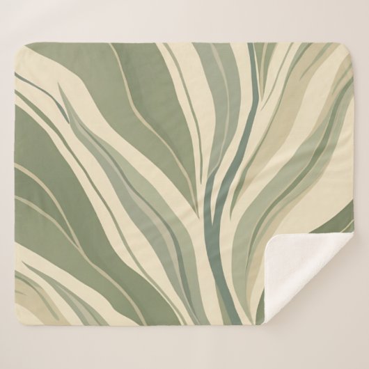 Couverture Sherpa Sage Green et Crème Abstrait Feuille Motif (Devant (Horizontal))