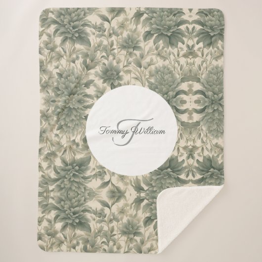 Couverture Sherpa Sage Green Floral Élégant (Devant)