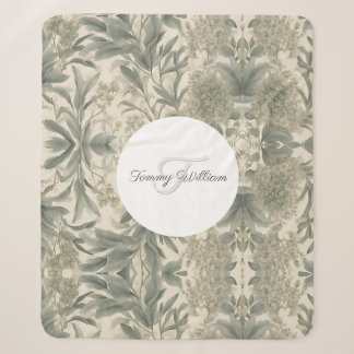 Couverture Sherpa Sage Green Floral Élégant