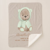Couverture Sherpa Sage Green Teddy Bear Baby Birth Stats (Devant)