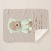 Couverture Sherpa Sage Green Teddy Bear Baby Birth Stats (Devant (Horizontal))
