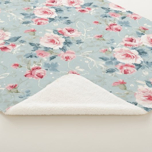 Couverture Sherpa Sage Green Winter Floral Pattern (3/4)