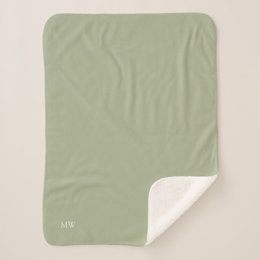 Couverture Sherpa Sage Monogramme Initiale Doux Chaud Cosy (Devant)