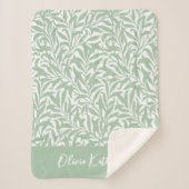 Couverture Sherpa Sage Vert Branche de Saule Monogrammé (Devant)