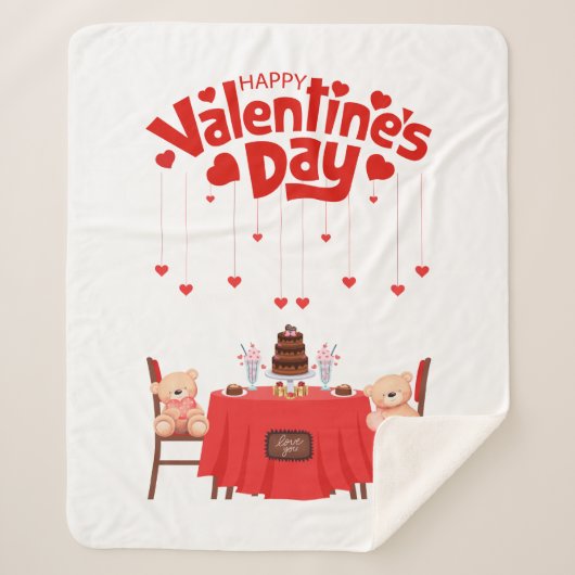 Couverture Sherpa Saint-Valentin Cute Chocolates Coeurs Nounours (Devant)