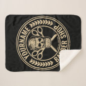 Couverture Sherpa Salon de coiffure personnalisé Skull Rockabilly (Devant (Horizontal))