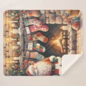 Couverture Sherpa Santa by Fireplace Christmas Stockings (Devant (Horizontal))