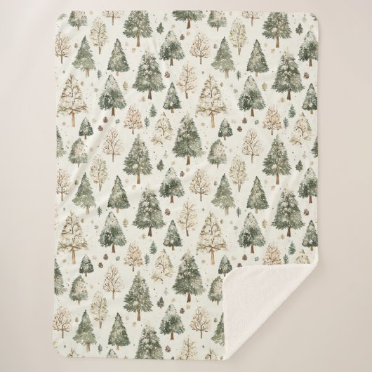 Couverture Sherpa Sapins de Noël Green Cream (Devant)