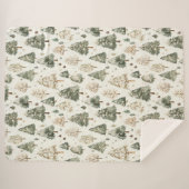 Couverture Sherpa Sapins de Noël Green Cream (Devant (Horizontal))