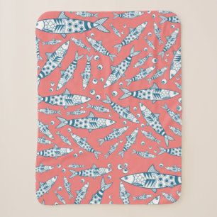 Couverture Sherpa Sardines de Lisbonne Portugaises Motif Azulejos Ro