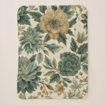 Sauge botanique Celadon Vert forêt Or Floral