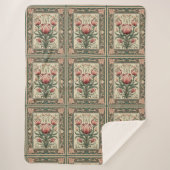 Couverture Sherpa Saumon fleurissent et ornement vert émeraude (Devant)