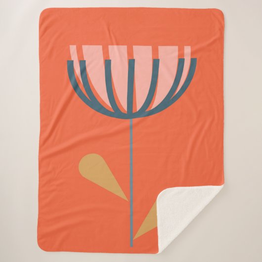 Couverture Sherpa Scandinave Folk Style Floral Art Orange Flower (Devant)